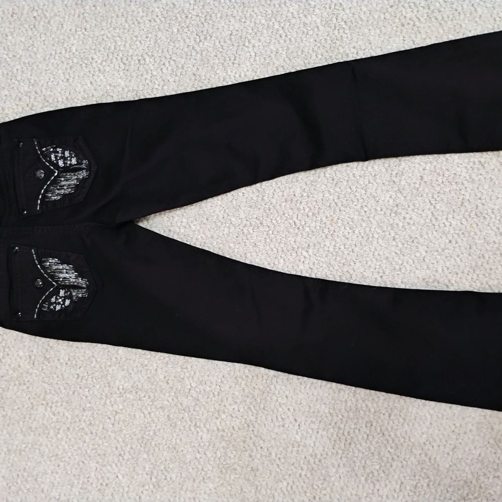 Miss Me Black Denim Jeans Signature Angel Wings,Pocket Flaps,Rhinestones. Size27